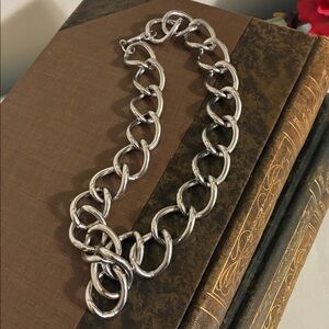 Large Chain Link Silver Tone Necklace
